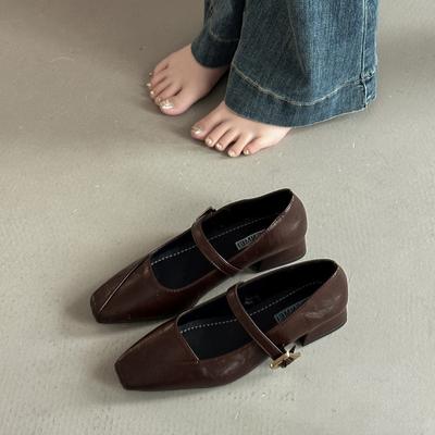 Однословная пряжка толстый каблук светлый рот ретро темперамент с юбкой туфли Мэри Джейн 2025 лето темперамент квадратный носок одинарные туфли женская обувь