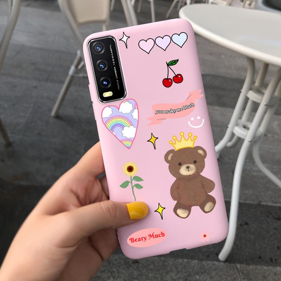 For Vivo V2027 Y20i Y20 Y20s Y11s Y12s Phone Case Candy Back Cover Soft Silicone Bumper Shell Daisy Dragon Bear Painting Capas