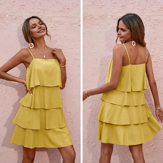 Женское летнее мини-платье-торт на тонких бретельках с оборками, многоярусное платье А-силуэта без рукавов, свободное платье-сарафан для клубной вечеринки в отпуске