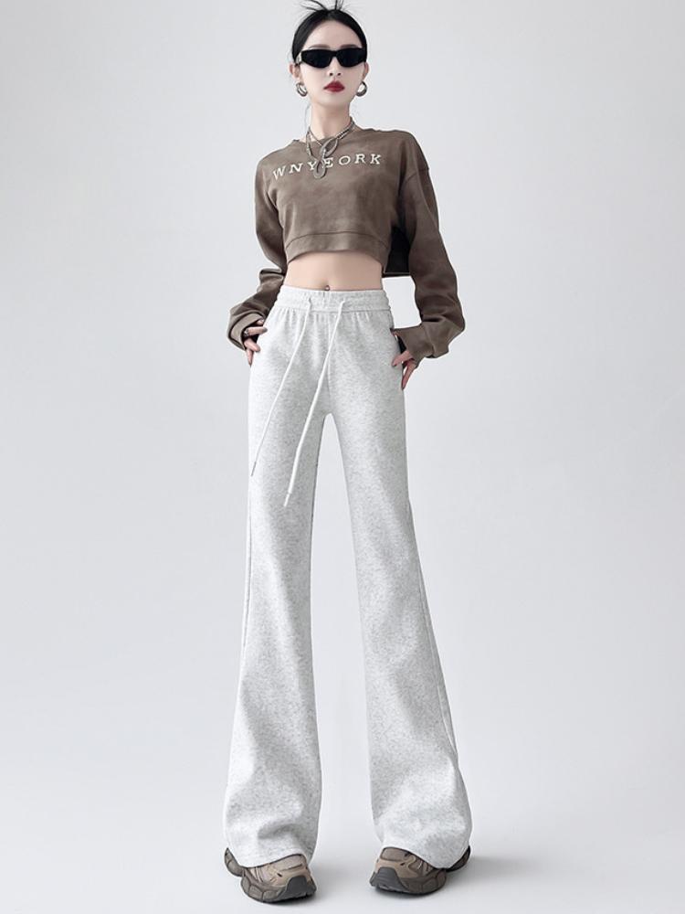 Американские ретро-клеш брюки для женщин, осенние элегантные облегающие спортивные брюки, серые мешковатые спортивные брюки полной длины