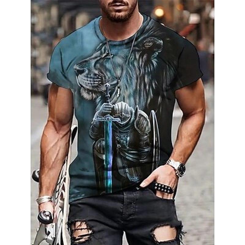 Men's T Shirt Tee Graphic Animal Lion Crew Neck Clothing Apparel 3D Print Outdoor Daily Short Sleeve Print Vintage Fashion Designer