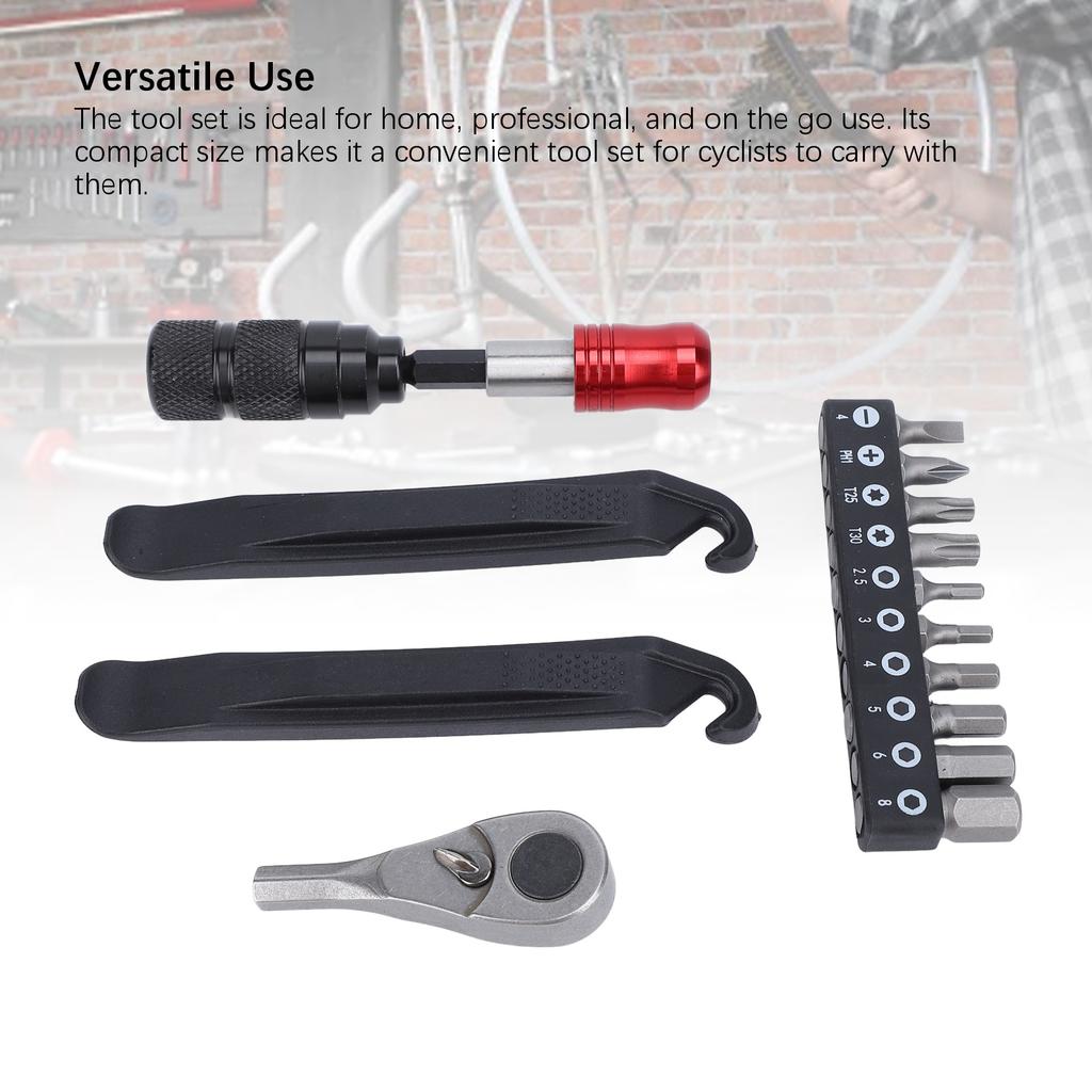 Cycling Ratchet Wrench Set Multitool Tire Levers Portable Cycling Maintenance Kit with Screwdriver Bits for Home