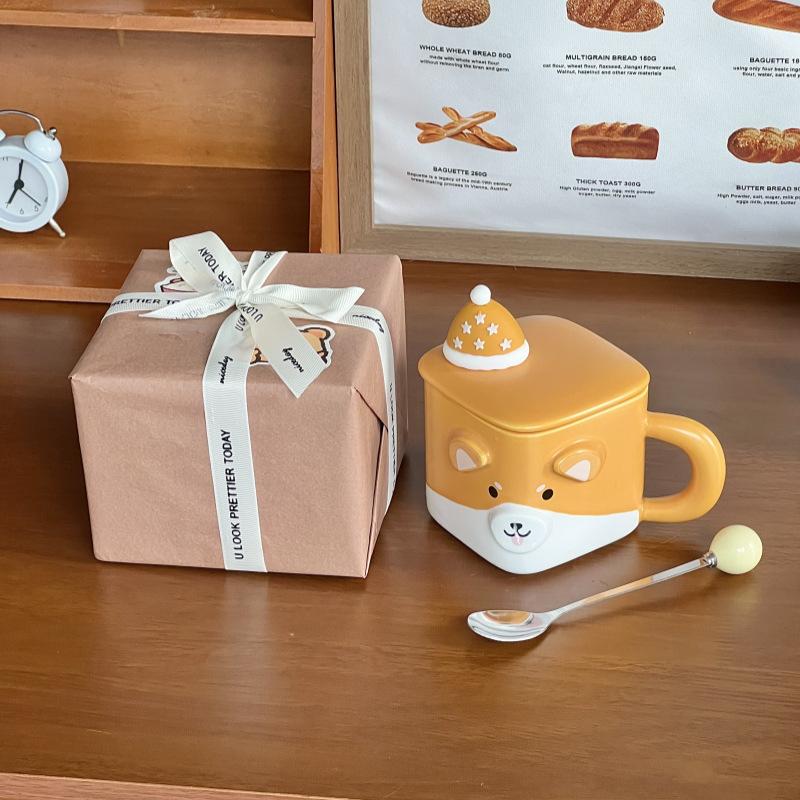 Birthday Gift for Girls, Bear with Lid Spoon, Ceramic Mug, Couple Coffee, Water Cup, Gift