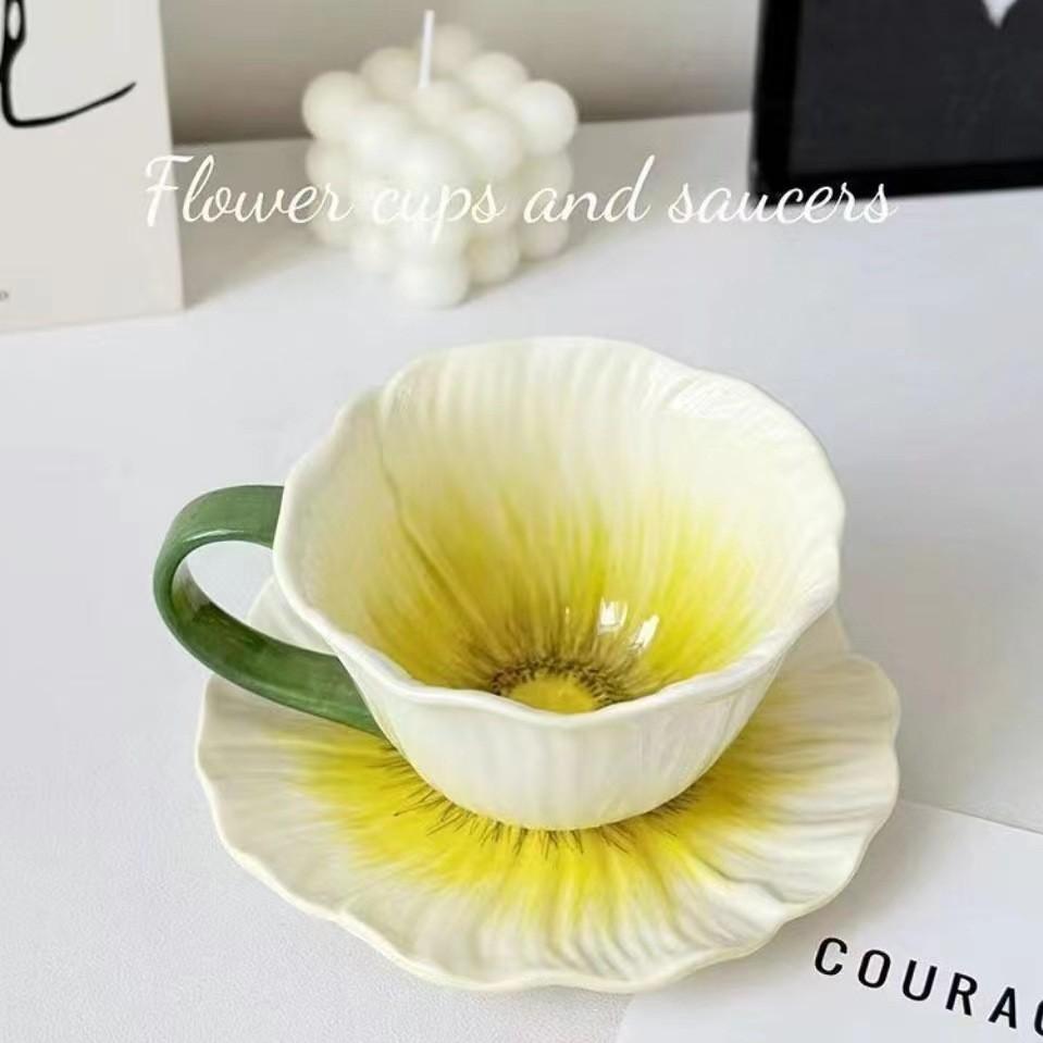 Ceramic Petal Set Dinner Plates Ins Style Home Cake Dessert Office Tea Cup Flower Bowl