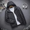 Men's Lightweight Hooded Down Jacket - 2023 Autumn/Winter, Stand-up Collar, Warm, Casual, Large Size.