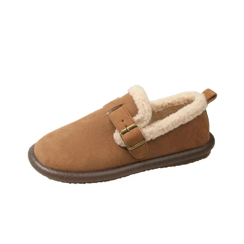 Модные зимние женские туфли на плоской подошве Velevt Plus, новые теплые неглубокие зимние ботинки из флока для женщин, повседневная обувь для активного отдыха, женские ботильоны