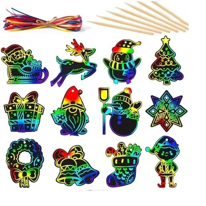 36 шт. Подвеска в виде снеговика на рождественскую елку для детей, цветная бумага для скретч-бумага своими руками, креативная бумага для рисования граффити