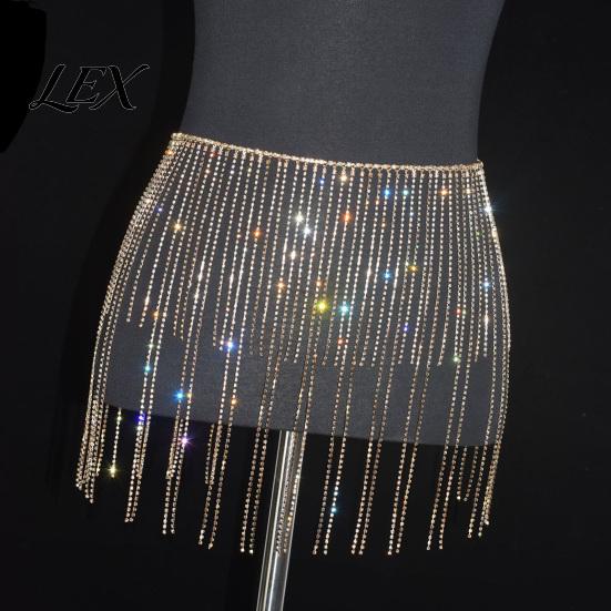 Shimmering Rhinestone Hip Belt Tassel Waist Chain for Women, Sparkly Sexy Belly Dance Body Skirt-Style Fashionable Crystal Decor Accessory,