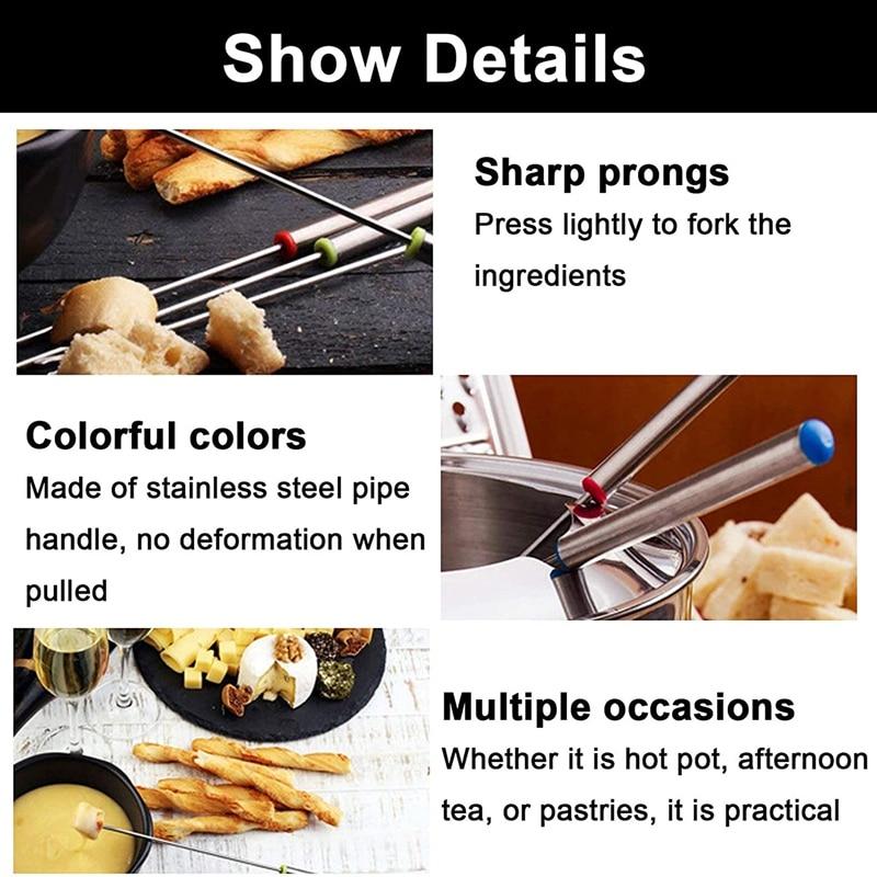 6 шт., сырные палочки для фондю, 9,5 дюймов, цветные вилки для фондю из нержавеющей стали для шоколадного фонтана, горячего горшка с сыром, барбекю, зефира