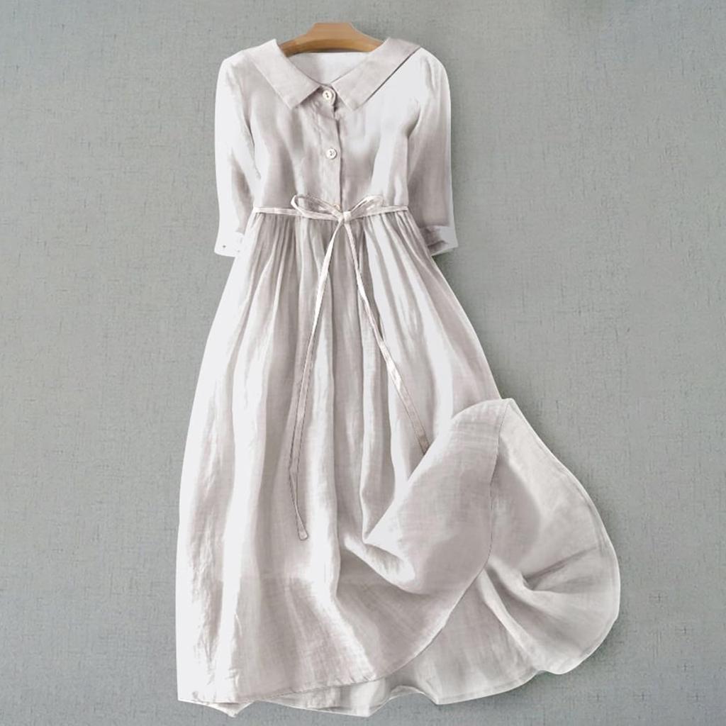 Повседневное универсальное однотонное платье из хлопка и льна