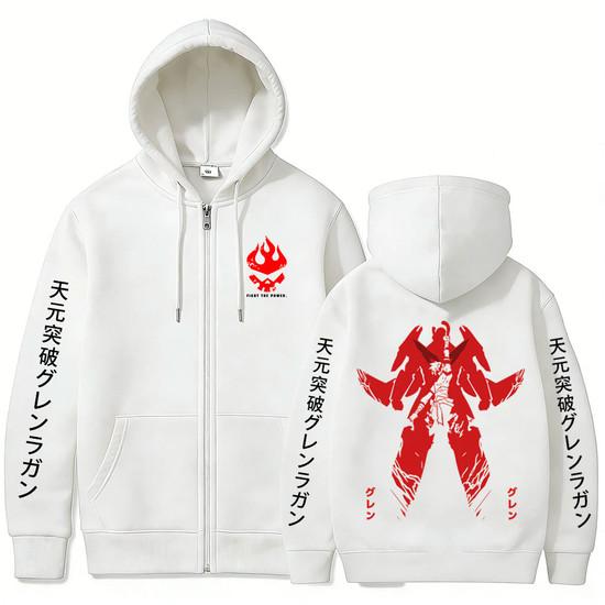 Аниме Tengen Toppa Gurren Lagann Спиральная Сила Саймон Худи на молнии Мужская Женская Одежда Манга Винтажная Свободная Куртка на молнии