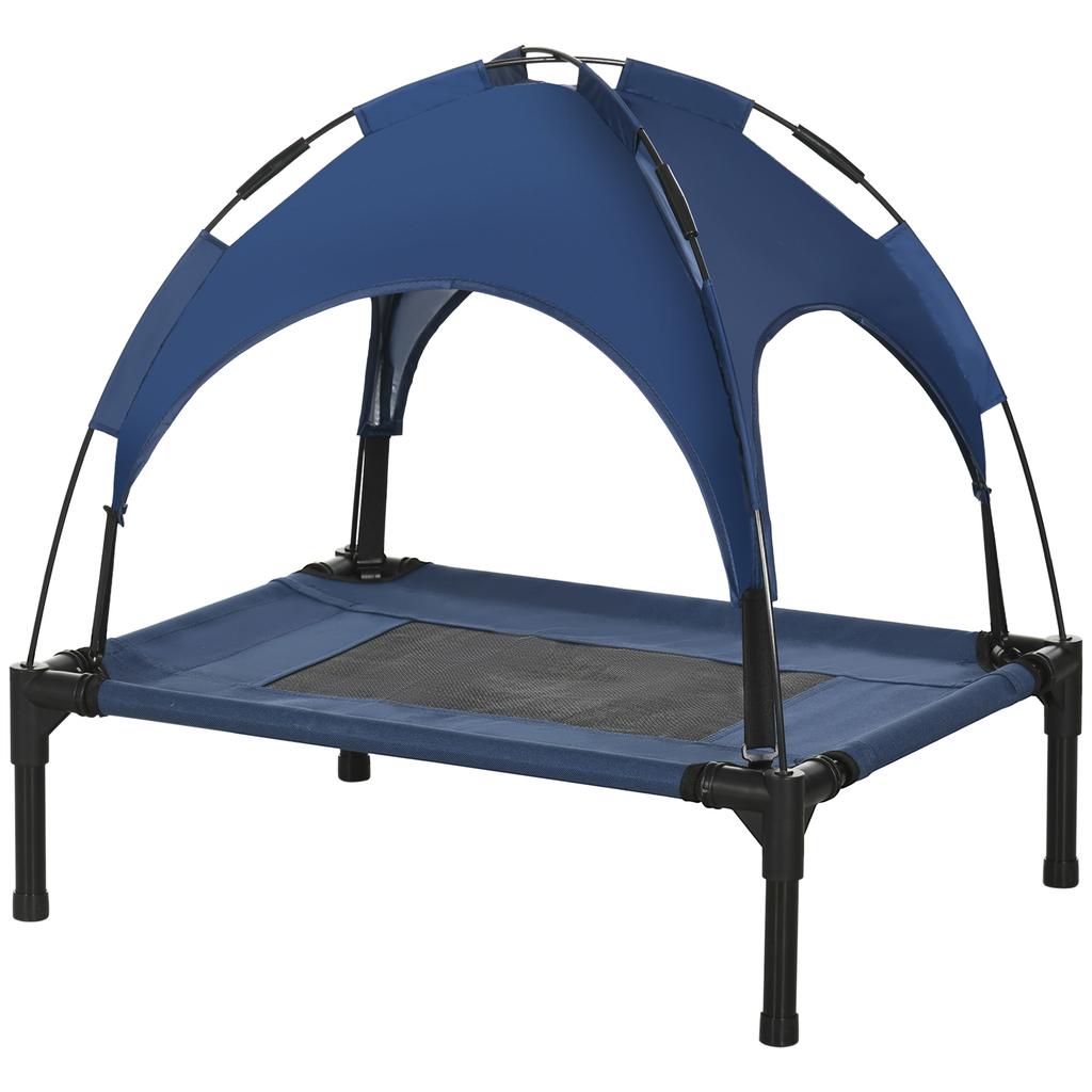 Pet Bed, Outdoor Dog Bed, Weather-Resistant, with Canopy, 61 cm x 46 cm x 62 cm, Blue + Black