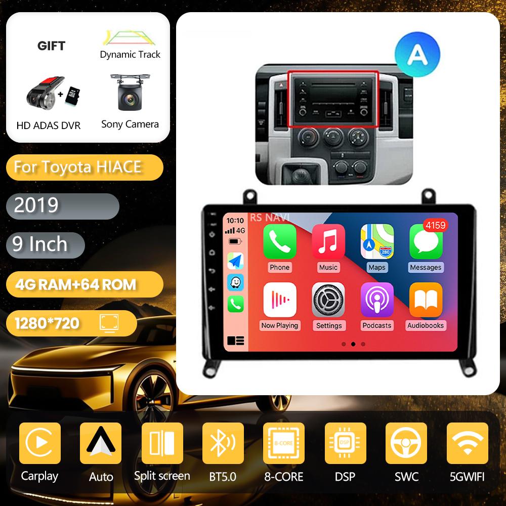 Android 16 pour Toyota Hiace 2010 - 2018 Carplay Auto Autoradio Lecteur multimédia GPS Stéréo commande au volant