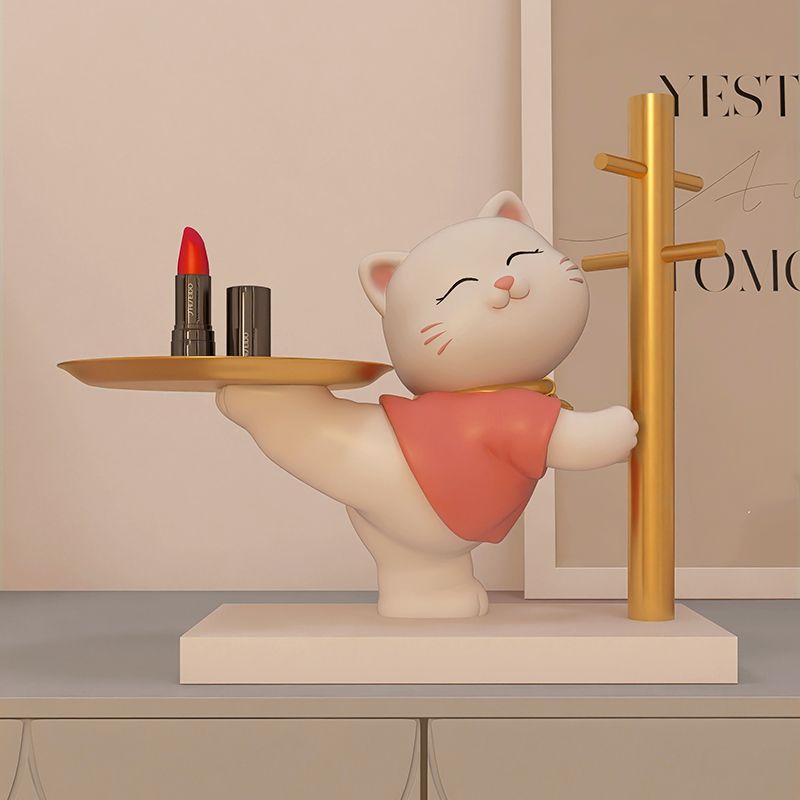 NEW Lucky Cat Statue Room Decor Cosmetic Storage Tray Nordic Home Decor Living Room Table Decoration Snacks Storage Decoration