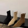 Pointed head year soft bottom design not tired niche thin boots short boots socks boots comfortable daily
