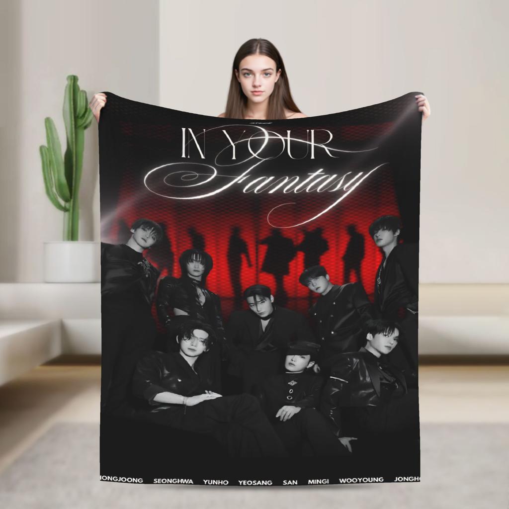 Плед корейской группы Ateez из альбома In Your Fantasy Мягкий плюшевый плед для дивана и кровати Декоративное фланелевое покрывало Покрывало для кровати