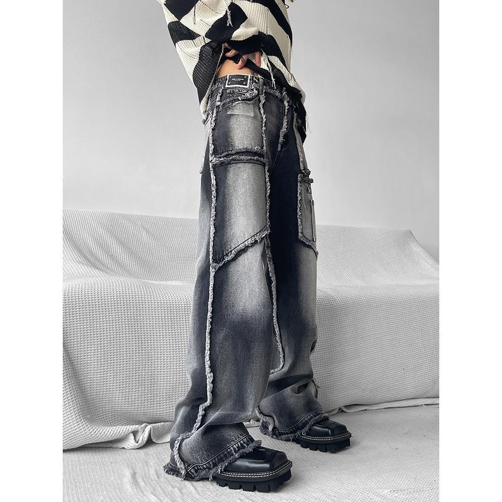 Мужские свободные прямые необработанные джинсы для работы на осень/зиму