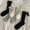 Spring and Summer Light Solid-colored Lolita Mid-calf Socks for Sock Women, Sweet Lace Mesh Bow Pile Socks