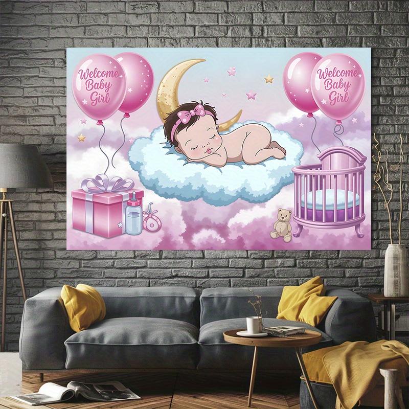 A banner for a party featuring a cute and dreamy baby girl. Made of polyester.