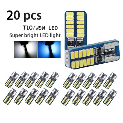 20 шт. T10 W5W LED Canbus 3014 24SMD T10 LED Автомобильная лампа подсветки приборной панели салона 12 В Универсальная Белая 6000 К