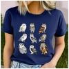 Unisex 100% Polyester Summer Top Different breeds and styles of owls Print Loose round Neck Short Sleeve Fashion for Lovers