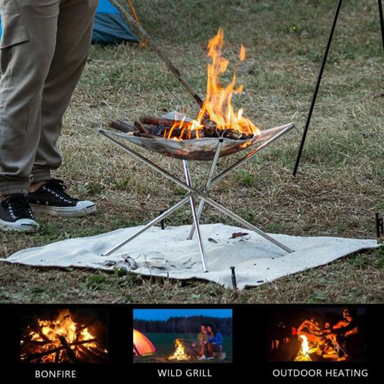 Складной кострище с сеткой-грилем из нержавеющей стали Легкая установка Складной для кемпинга на открытом воздухе, пикника, барбекю Гриль для дров, древесного угля с сумкой для переноски