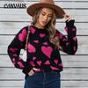 Winter Women's Sweater Love Valentine's Day Pullover Large Peach Heart Color Clash Sweater