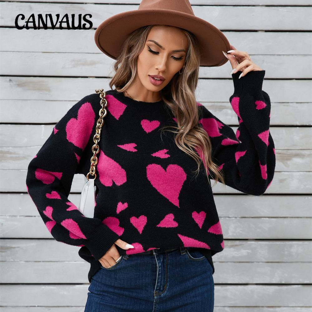 Winter Women's Sweater Love Valentine's Day Pullover Large Peach Heart Color Clash Sweater
