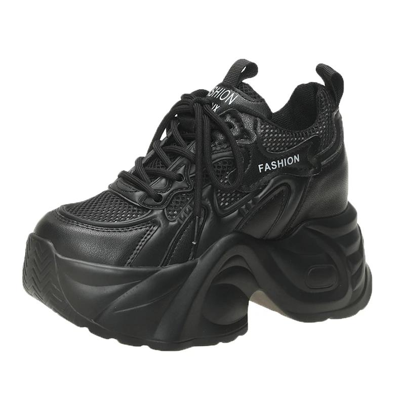 8,5 см Женские летние полые дышащие сетчатые массивные кроссовки из микрофибры, удобные повседневные папины кроссовки, женская платформа, спортивная обувь