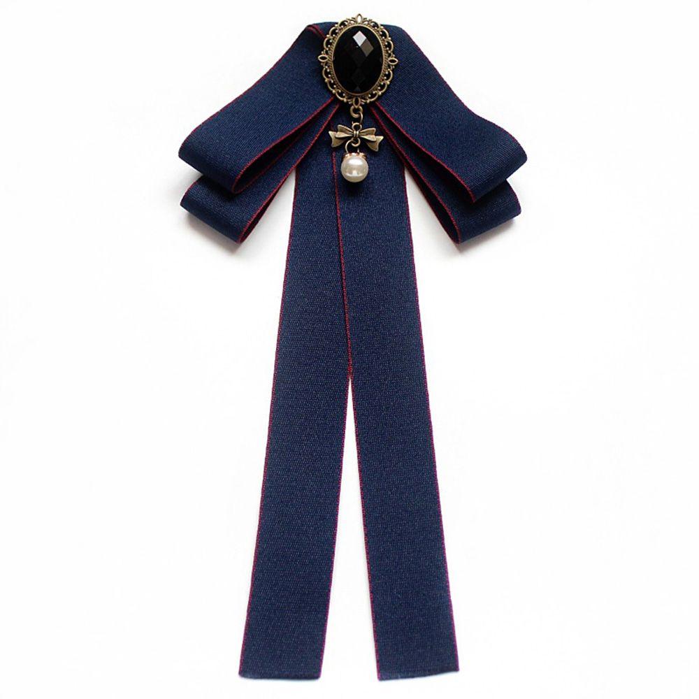 Girls Gorgeous Costume Pearl Tassel Ribbon Bow Tie Collar Pin Cravat Brooch