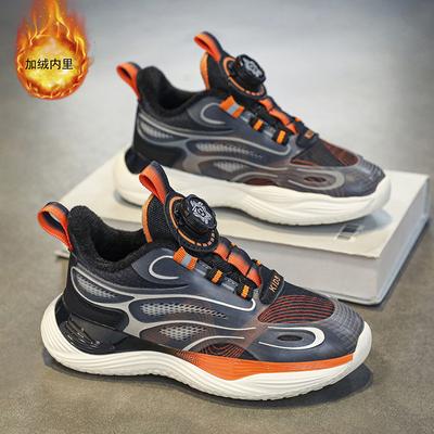 Мальчиковые баскетбольные кроссовки для детей среднего и старшего возраста, спортивная обувь с кнопочной вращающейся застежкой-липучкой, детские мальчиковые кроссовки, хлопковая обувь на осень и зиму