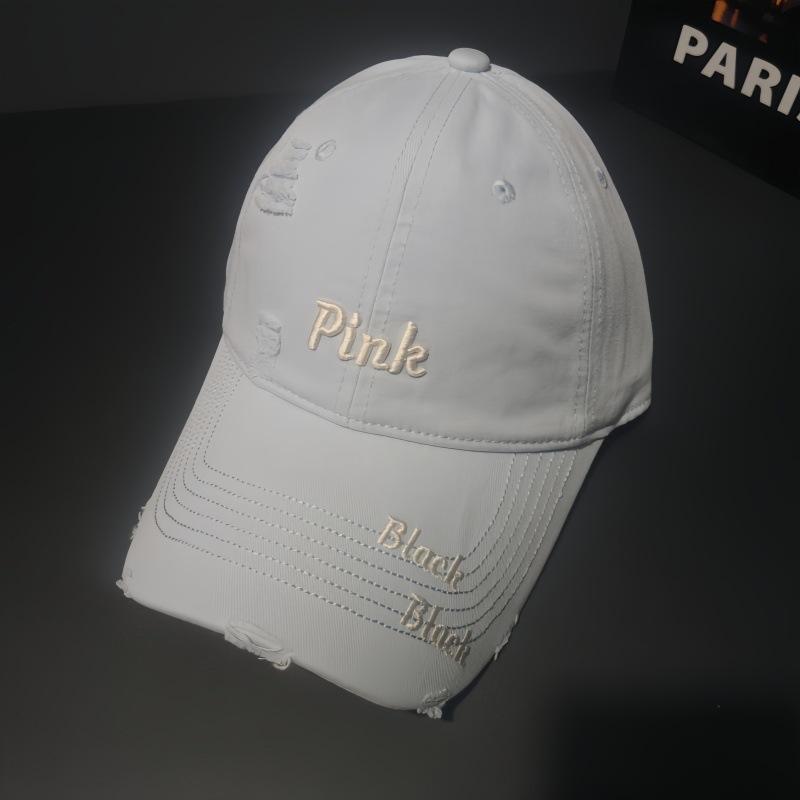 American soft top ripped letter baseball cap men's and women's trendy brand cap showing face small embroidery hat