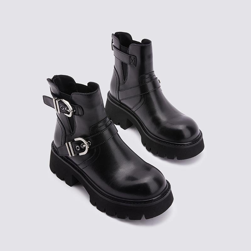 Кожаные ботинки Мартин Женские 2025 Осень и Зима Новые ботинки Челси Дымчатые ботинки Короткие ботинки Коричневые ботинки на платформе Западные ковбои