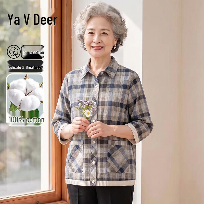 Хлопковая клетчатая рубашка Yalu для женщин старшего возраста