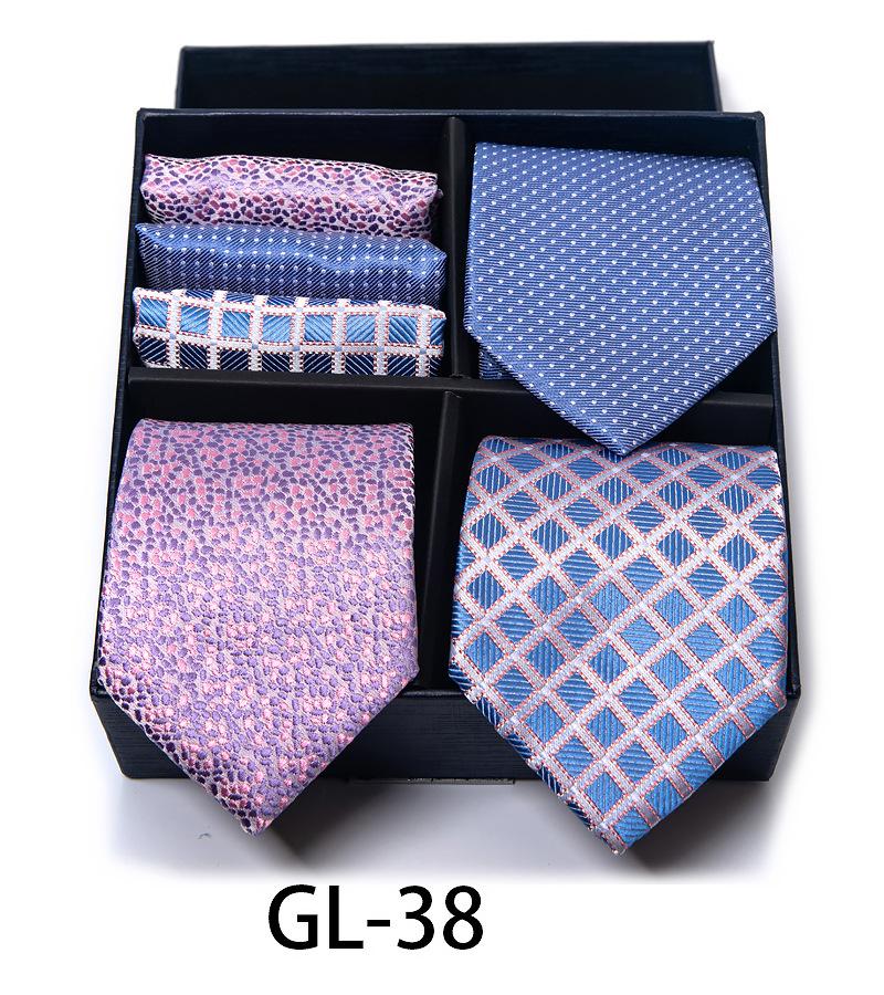 Men'S Gift Box Set Tie Fashion Business Net Color Jacquard Tie Square Scarf