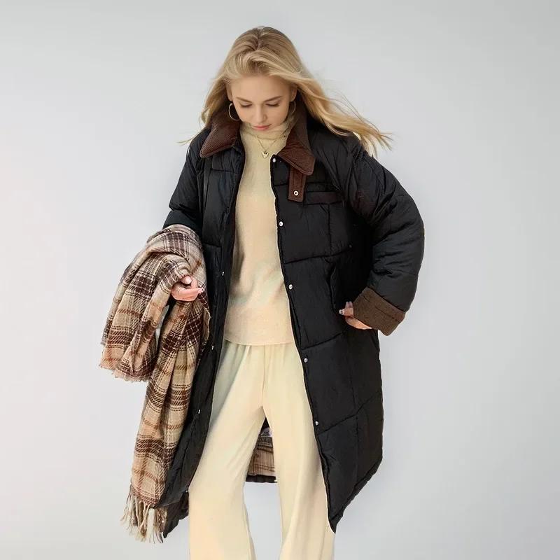 Новая зимняя женская куртка из хлопка с лацканами, повседневная длинная парка, пальто, демисезонная куртка, женское зимнее пальто
