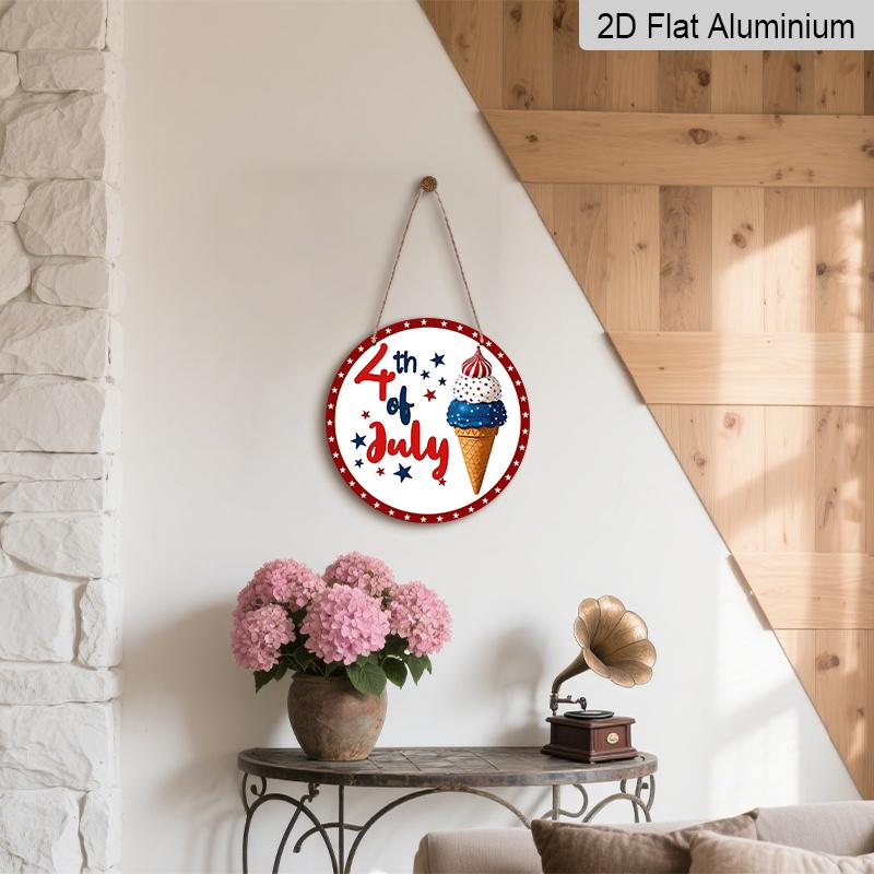 2D Flat 1pc Aluminum Independence Day-Themed Ice Cream Wall Decor 7.87 inches x 7.87 inches Patriotic Decor Suitable for hanging on front doors