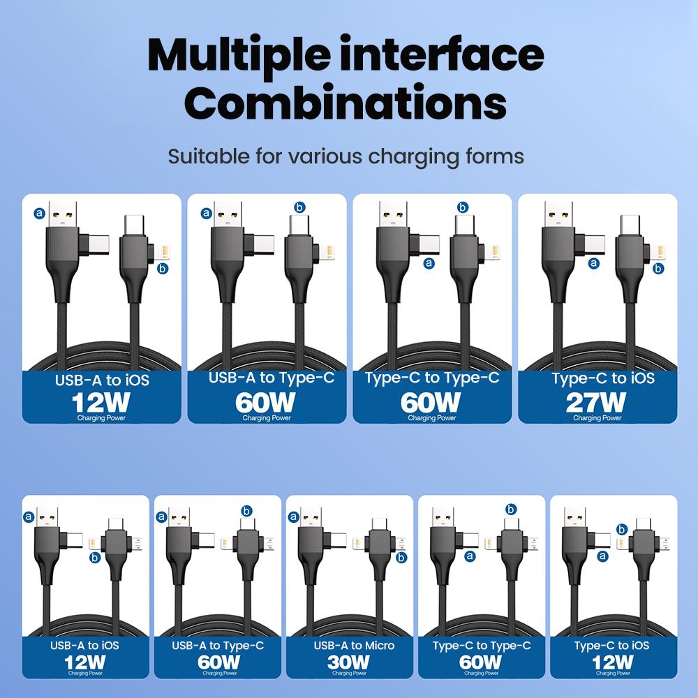 5-в-1 USB C кабель для зарядки Type C провод для зарядки Usb Type C кабель PD 65 Вт 27 Вт быстрая зарядка для iPhone Samsung Xiaomi