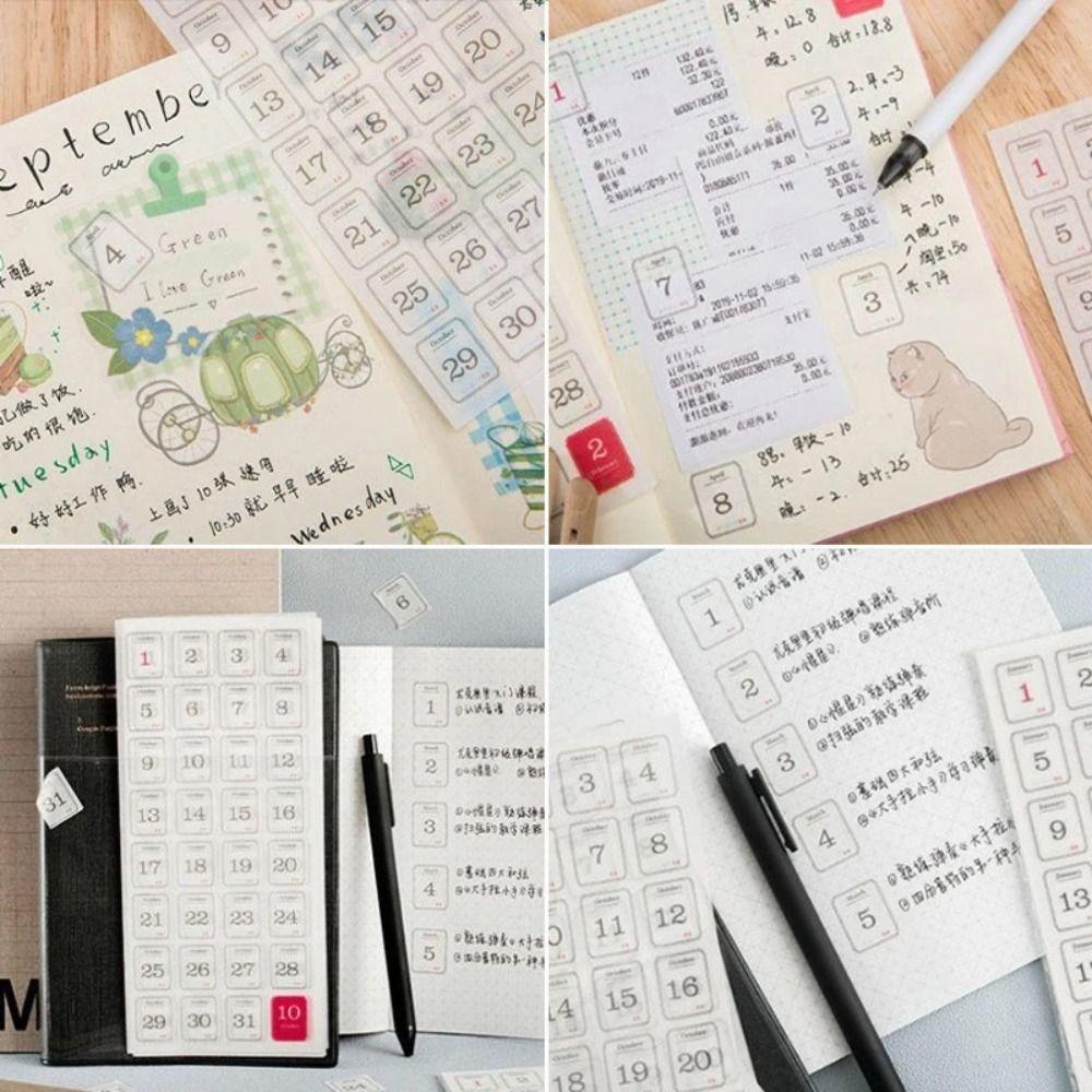 12 Pcs/pack Washi Calendar Sticker Collage Material Stationery Stickers  School Supplies