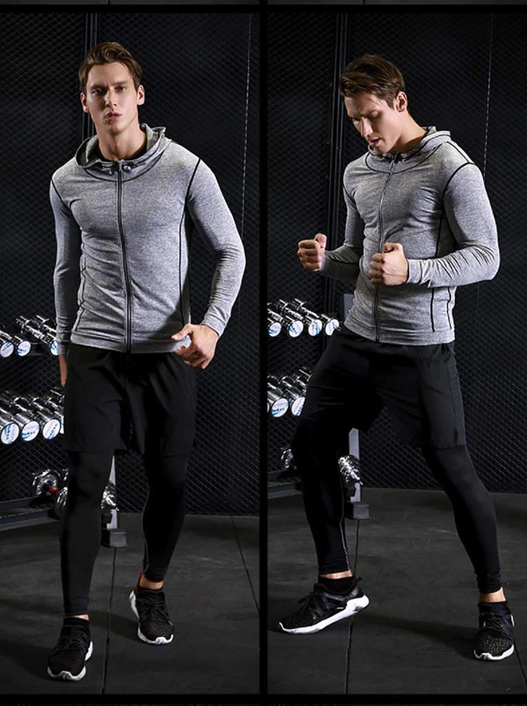Compression Wear Training Breathable and Odor Resistant Running Long Sleeve Short Sleeve Half Sweat Quick Inka Black L [foveitaa] Set, Men's Wear,