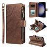 Imitation Calf Vegan Leather 9 Card Slots Zipper Phone Case with Wrist Strap