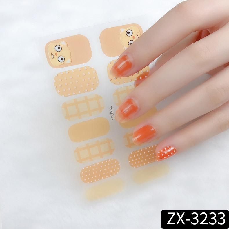 ZX 3D Waterproof No-Cure Gel Nail Wraps, Full Cover Japanese & Korean Style Spring & Summer Nail Stickers, Nail Patch Films