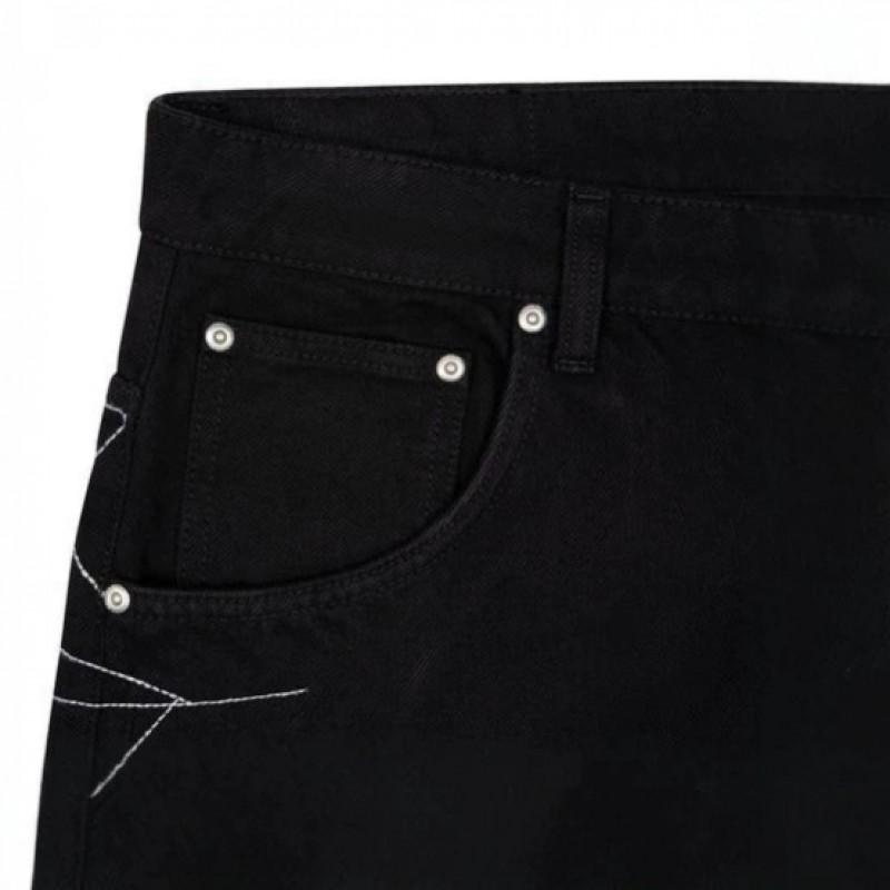 Unisex Streetwear Wide-Leg Straight Cut Denim Pants With Spiderweb Embroidery Loose Fit Mid-Rise Cotton Jeans