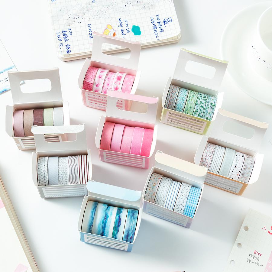 Набор из 5 штук васи-лент с цветами сакуры, мини-набор лент, клейкая маскировочная лента 1 см, декоративные наклейки для дневника, для DIY рукоделия