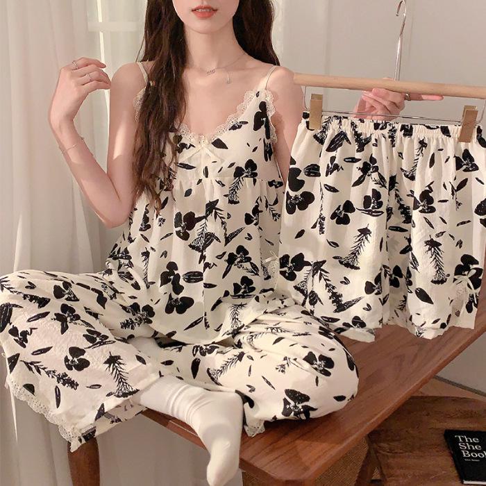 Summer Three-Piece Suit: Thin Woven Cotton with Chest Pad - Includes Suspenders, Shorts, and Trousers for Indoor and Outdoor Wear