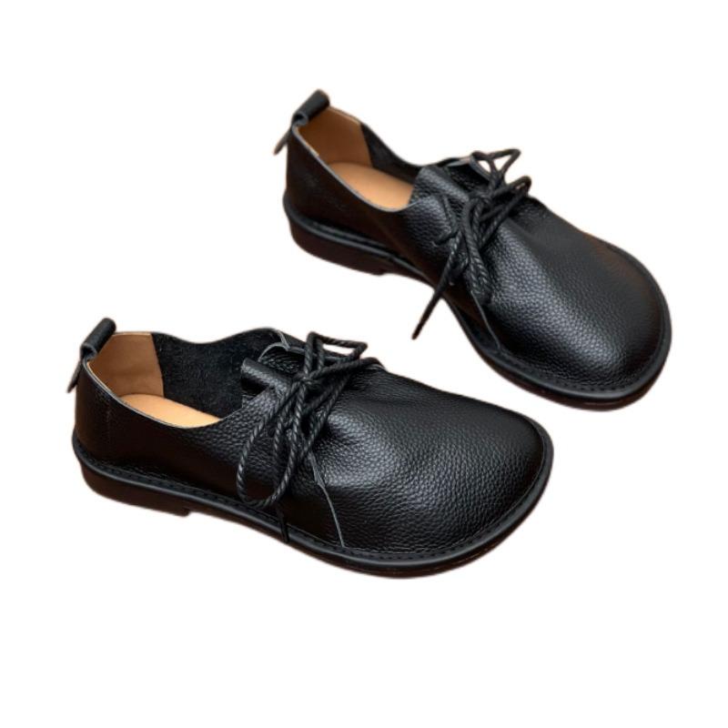 Туфли из коровьей кожи ручной работы, ретро-мокасины с круглым носком и мягкой подошвой, повседневные кожаные туфли