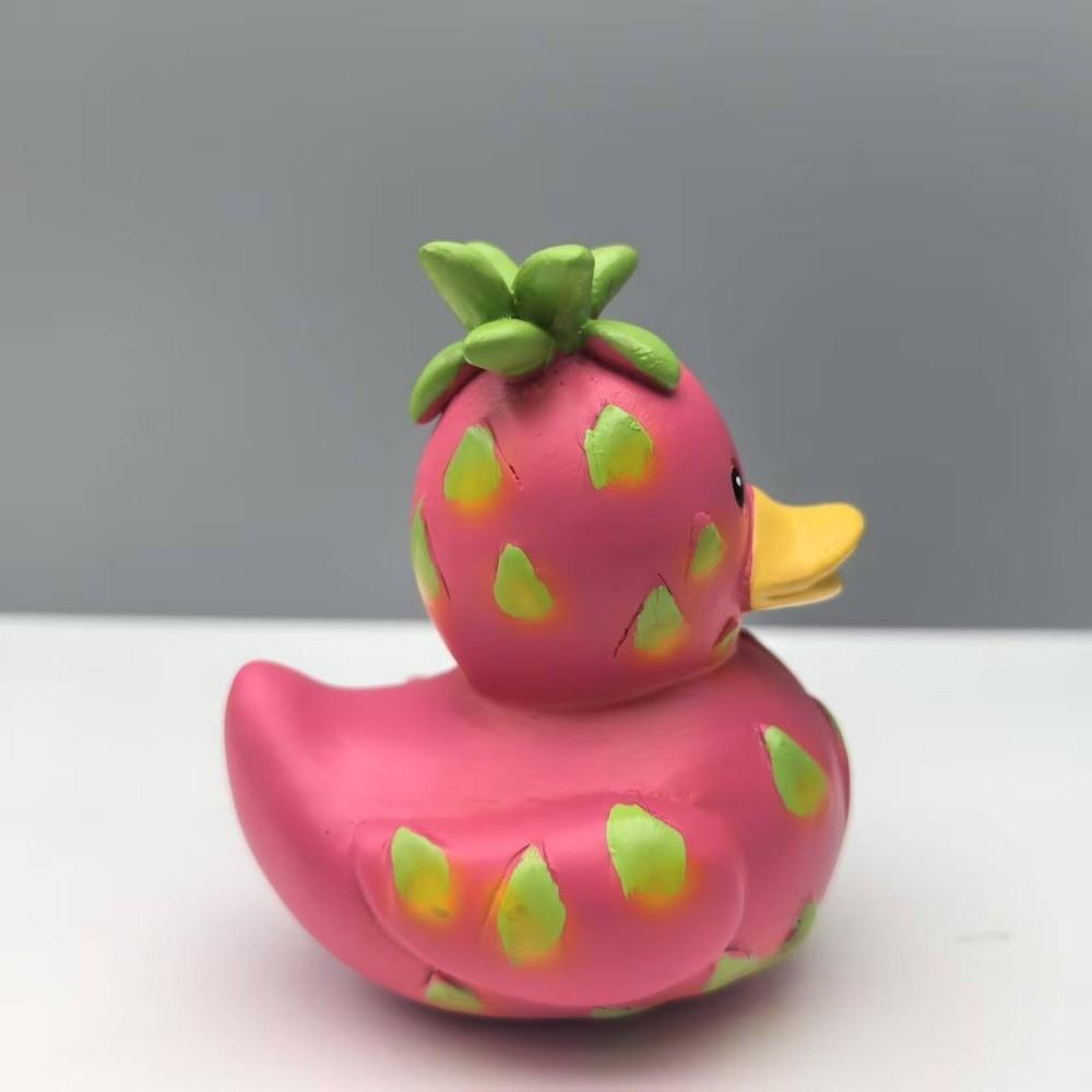 Cute Cartoon Watermelon Duck Statue Funny Decorative Dragon Fruit Duck Figurine Mini Resin Duck Ornament Home Decoration