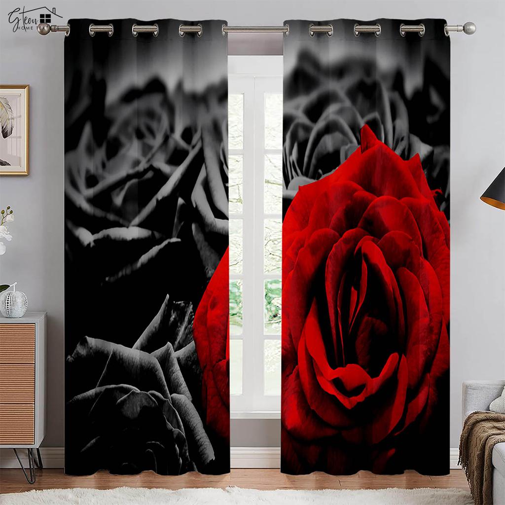 Романтичные черно-красные контрастные розовые 3D-печатные шторы для спальни, гостиной, кухни, кабинета, декоративные шторы, 2 шт.
