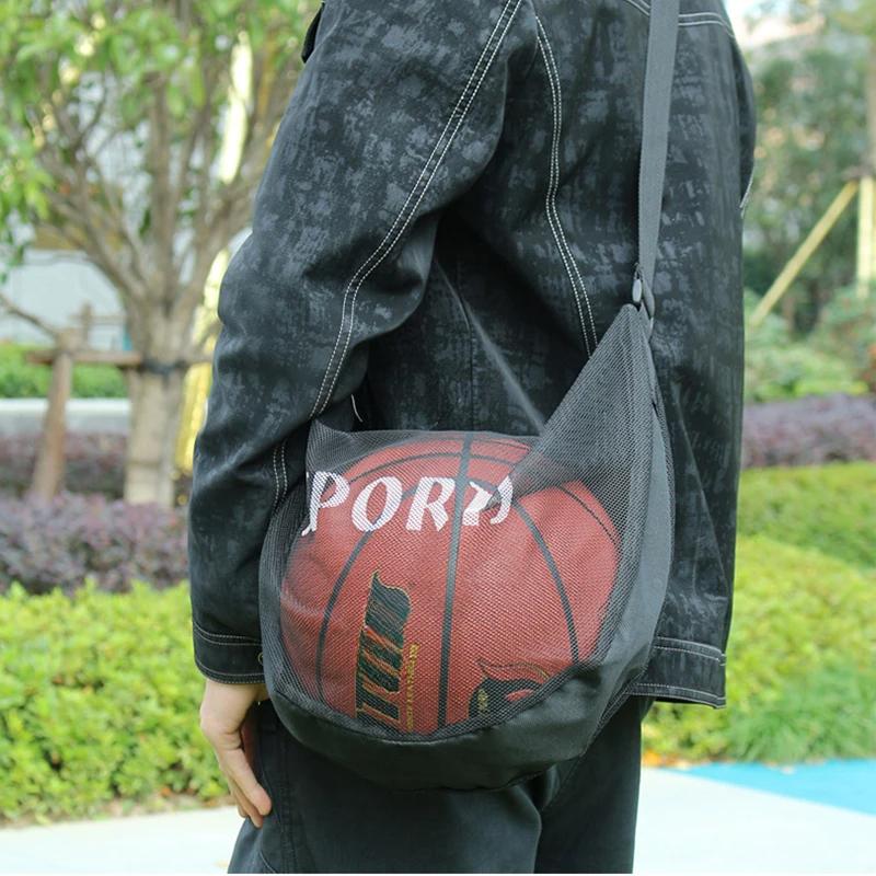 1pcs Adjustable Basketball Mesh Bag Mesh Fabric Single Shoulder Crossbody Ball Bag Zipper Pocket Handbag