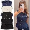 HXAO Women's Vest Summer 2025 Blue Off White Black Vest Textured Waistcoat Woman Button Sleeveless Vest Women Fashion Outerwears